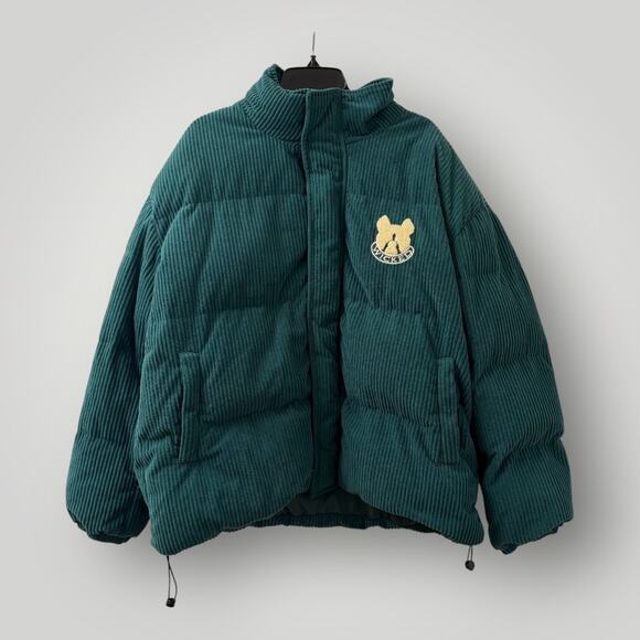 Wicked Corduroy Puffer Jacket Green XXL Dog Logo Zip Up Winter Coat - Picture 2 of 6